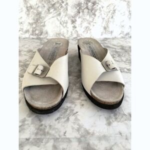 Mephisto Women's Leather Slide Sandals Shoes White Cork Footbed Comfort Size 10